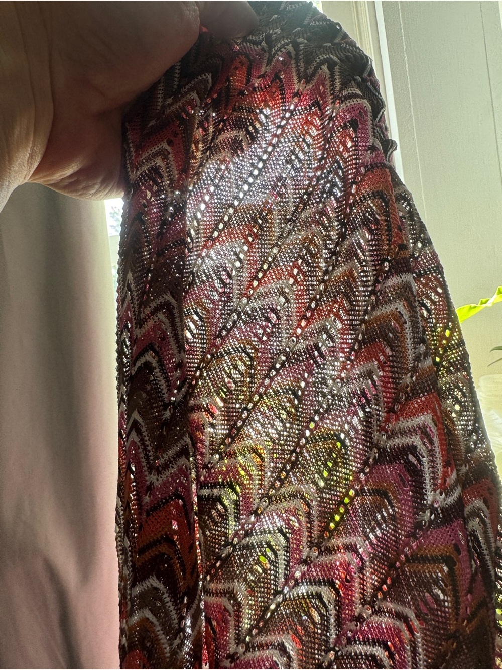 Shade & Shore Chevron Knit Wide-Leg Pants in Pink, Brown & Cream medium - Picture 8 of 9